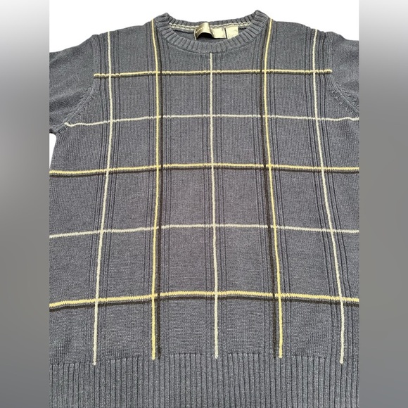 Oscar de la Renta Blue/Yellow/White Windowpane Front Crewneck Sweater Size L - Picture 4 of 6